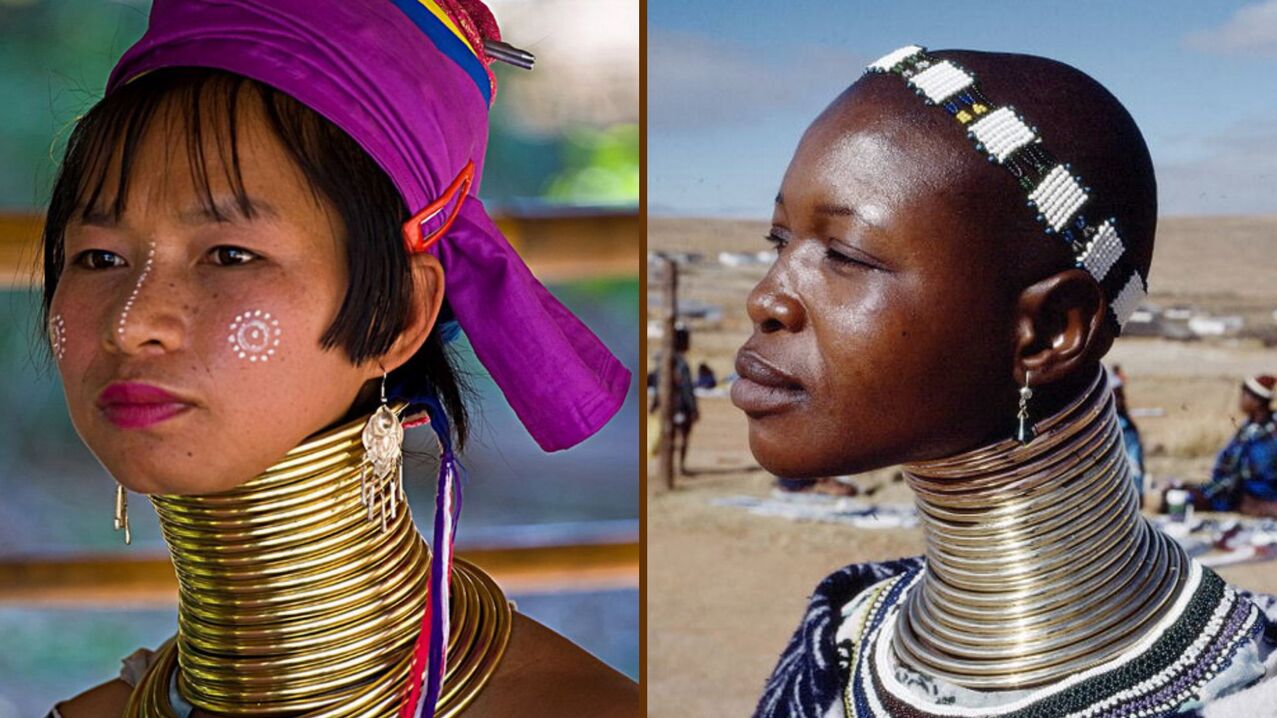 Verlängerung des Halses bei Frauen des afrikanischen Stammes